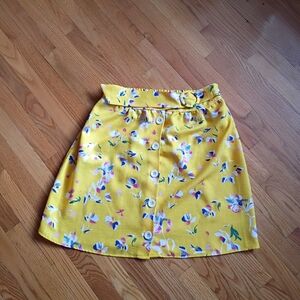 Ophelia Roe Skirt Women’s Textured Flower Print Button Front Skirt Yellow XL